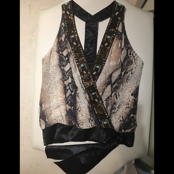 bebe Tops - BeBe Silk Beaded Blouse
